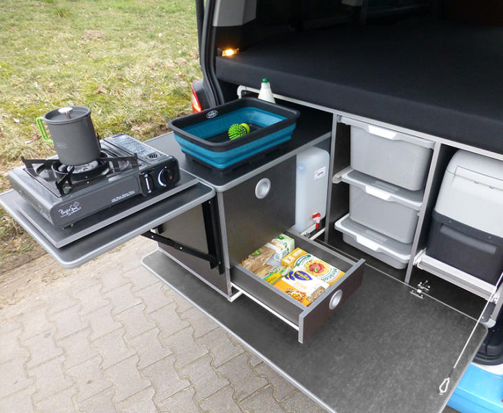 Camping box L pour break et fourgon VW T5, T6 KR et LR, REIMO Camping box  pour VW T5 et T6, REIMO Camping box, Aménagement fourgon