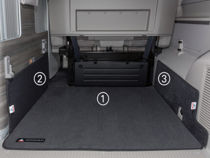 Dywan welurowy VW do bagażnika VW T5 / T6 California Ocean / Coast / Comfortline – Titanium Black, oryginalny welur VW